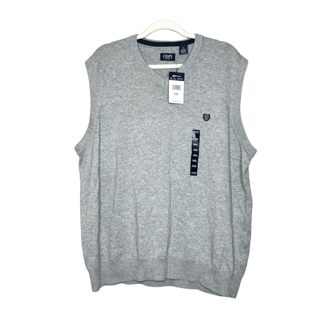 NWT Chaps Men's Light Heather Gray V Neck Sweater Vest Preppy Casual 2XL